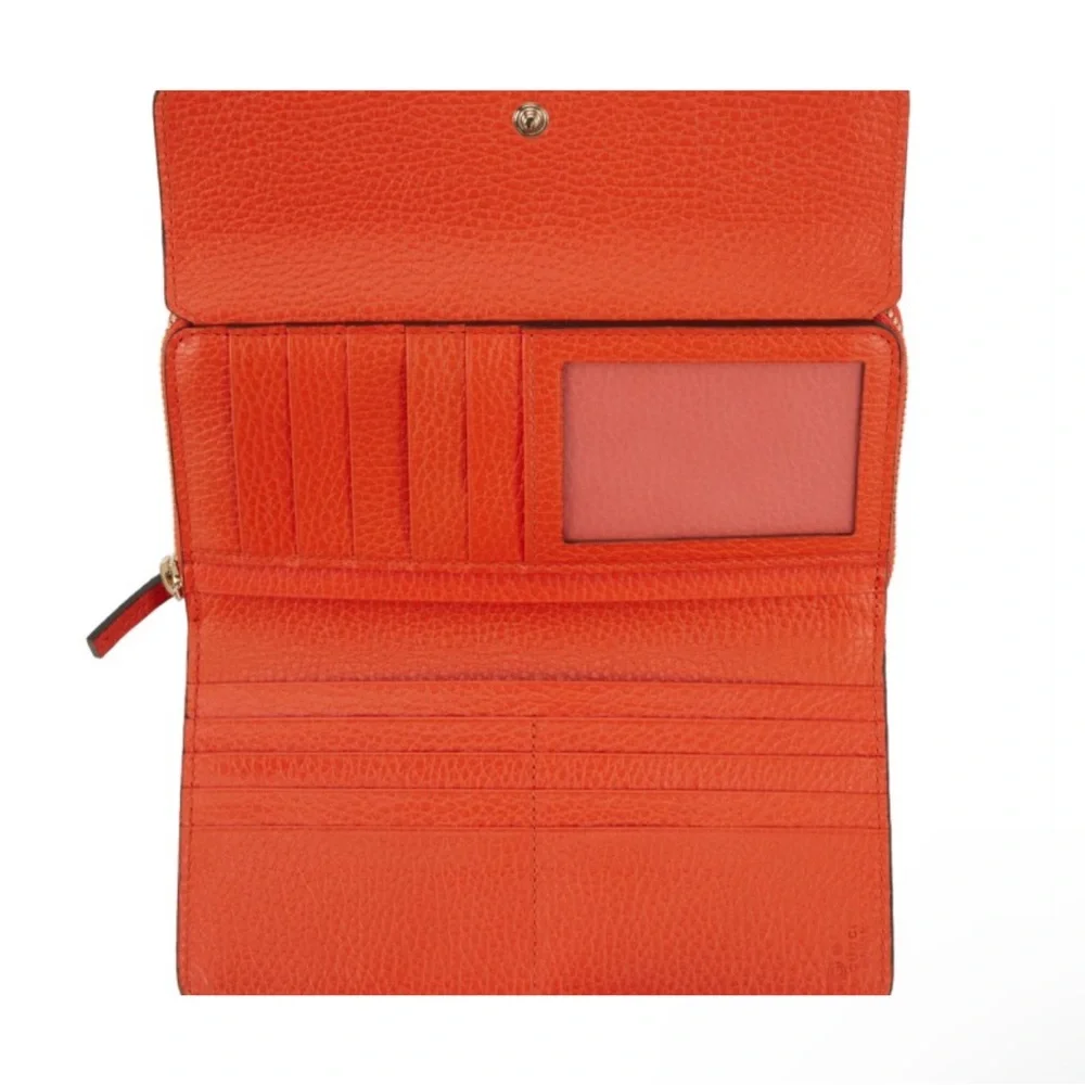 Gucci Orange Leather Gucci Red Orange Calfskin GG Continental Wallet Silver - Picture 2 of 2